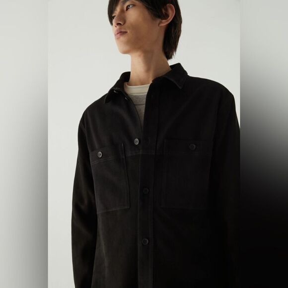 COS Relaxed Suede-Cotton Overshirt in black - Picture 4 of 15